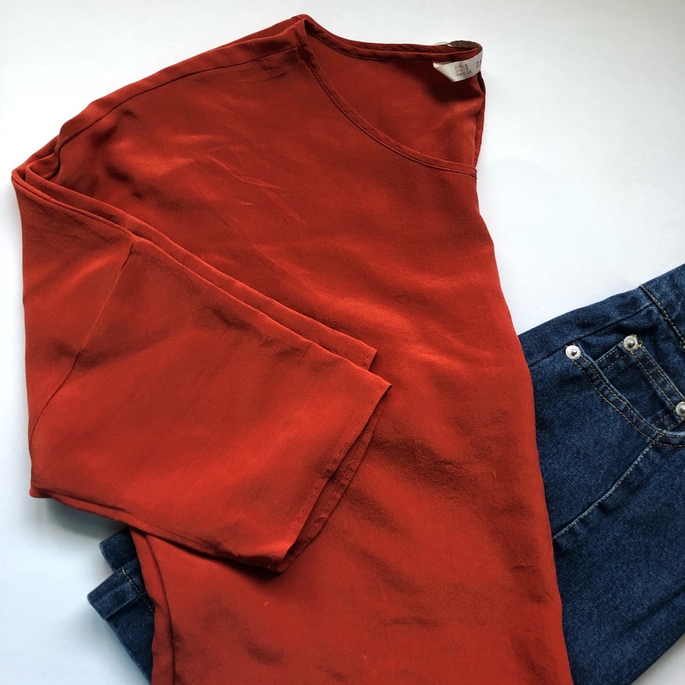 Zara Burnt Orange Silk Top